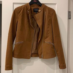 Camel Faux Leather Moto Jacket